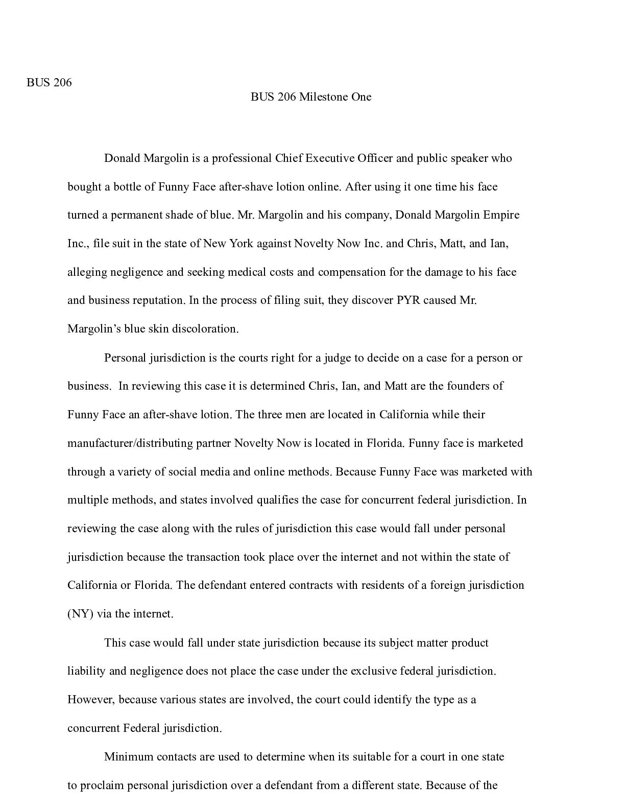 Preview image for Milestone One Template|  BUS 206  BUS 206 Milestone One  Donald Margolin is a professi